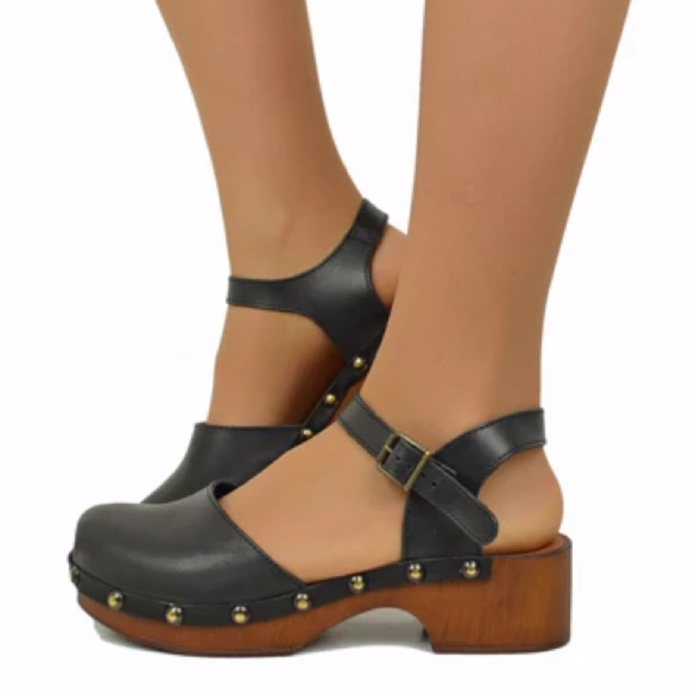 Kork-Ease Black Leather Mules with Cork Sole